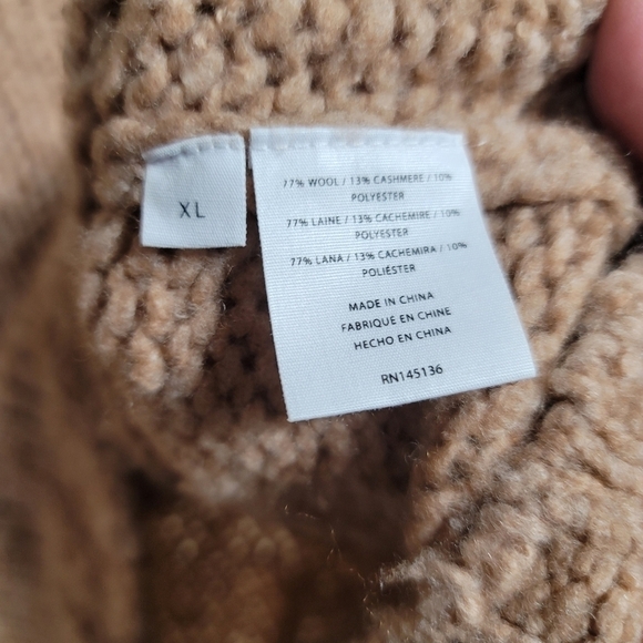 Naadam Structured Shoulder Chunky Knit  Sweater in Camel XL Wool Cashmere - Picture 7 of 9